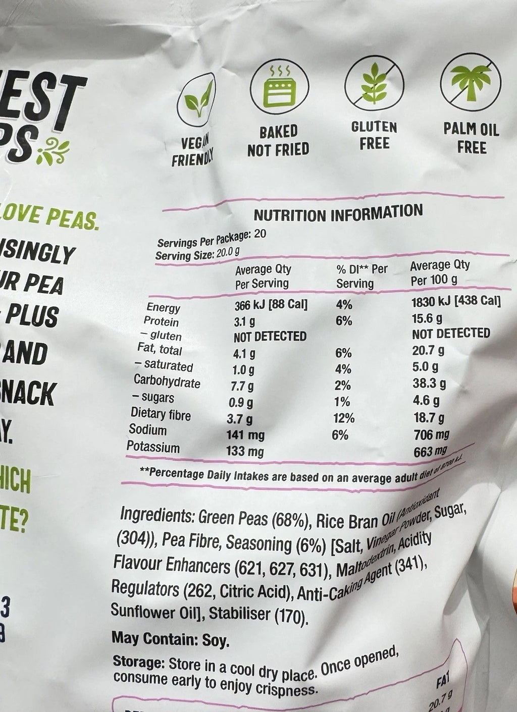 Calbee Harvest Snaps Salt & Vinegar Baked Pea Crisps Snack Chips 400g Big Pack