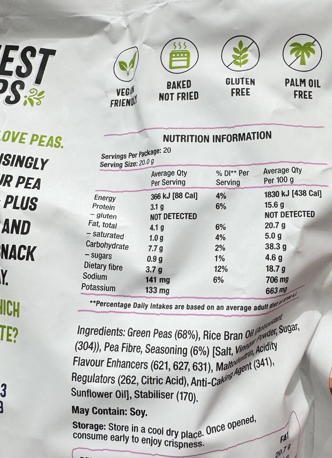 Calbee Harvest Snaps Salt & Vinegar Baked Pea Crisps Snack Chips 400g Big Pack