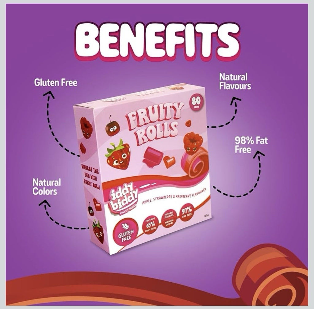80Pack Iddy Biddy Apple Strawberry/Raspberry Flavour Fruity Rolls 800G(80 x 10g)