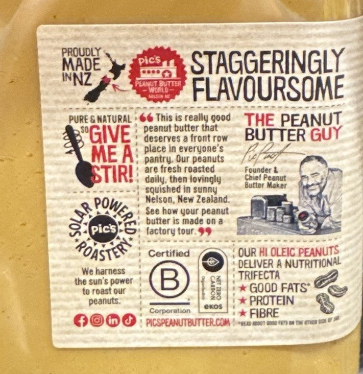Pic's Peanut Butter Smooth 1.5kg Gluten Free Natural Spread Hi Oleic New Zealand