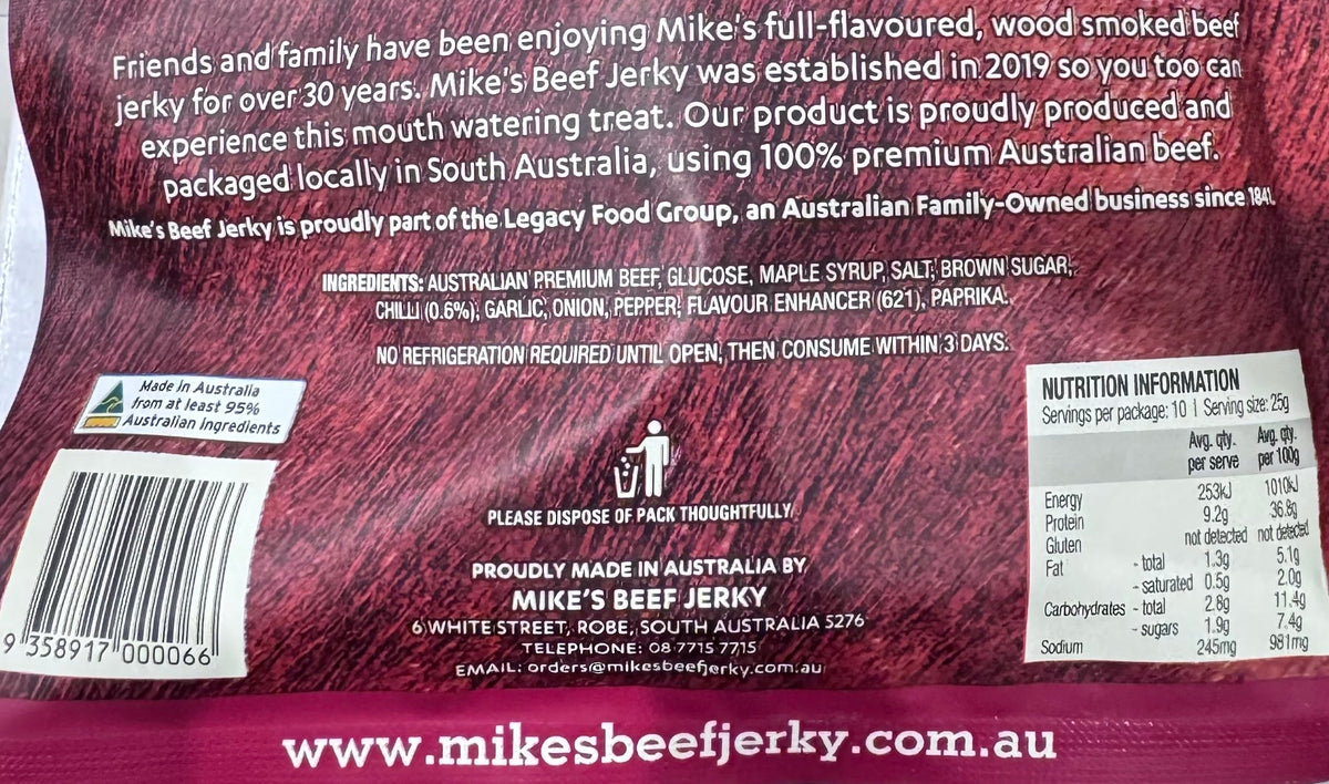 Mike's Sweet Chilli Beef Jerky 250g - Made in Australia