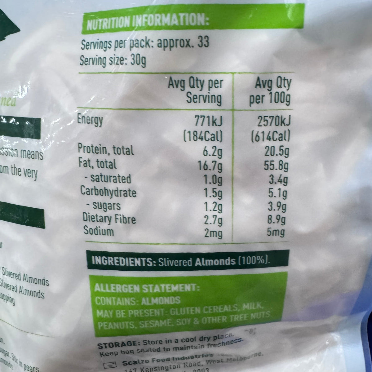 FreshLife Australian Slivered Almonds 1kg - 100% Australian Almonds