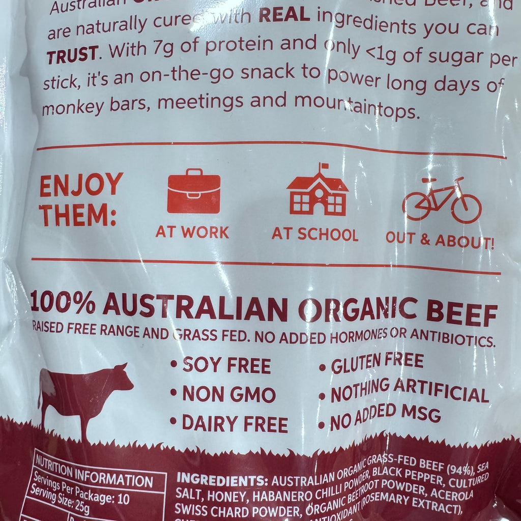 KOOEE! Organic Beef Snack Sticks - Spicy (250g - 10 Pack)