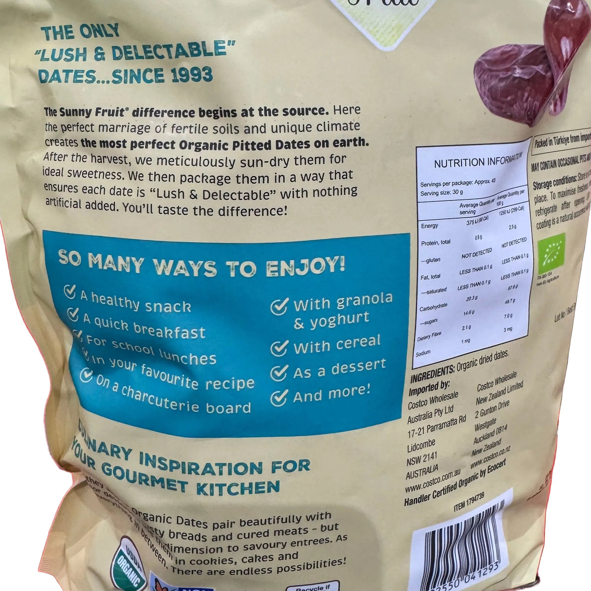 Sunny Fruit Organic Sun-Dried Pitted Deglet Nour Dates 1.36kg