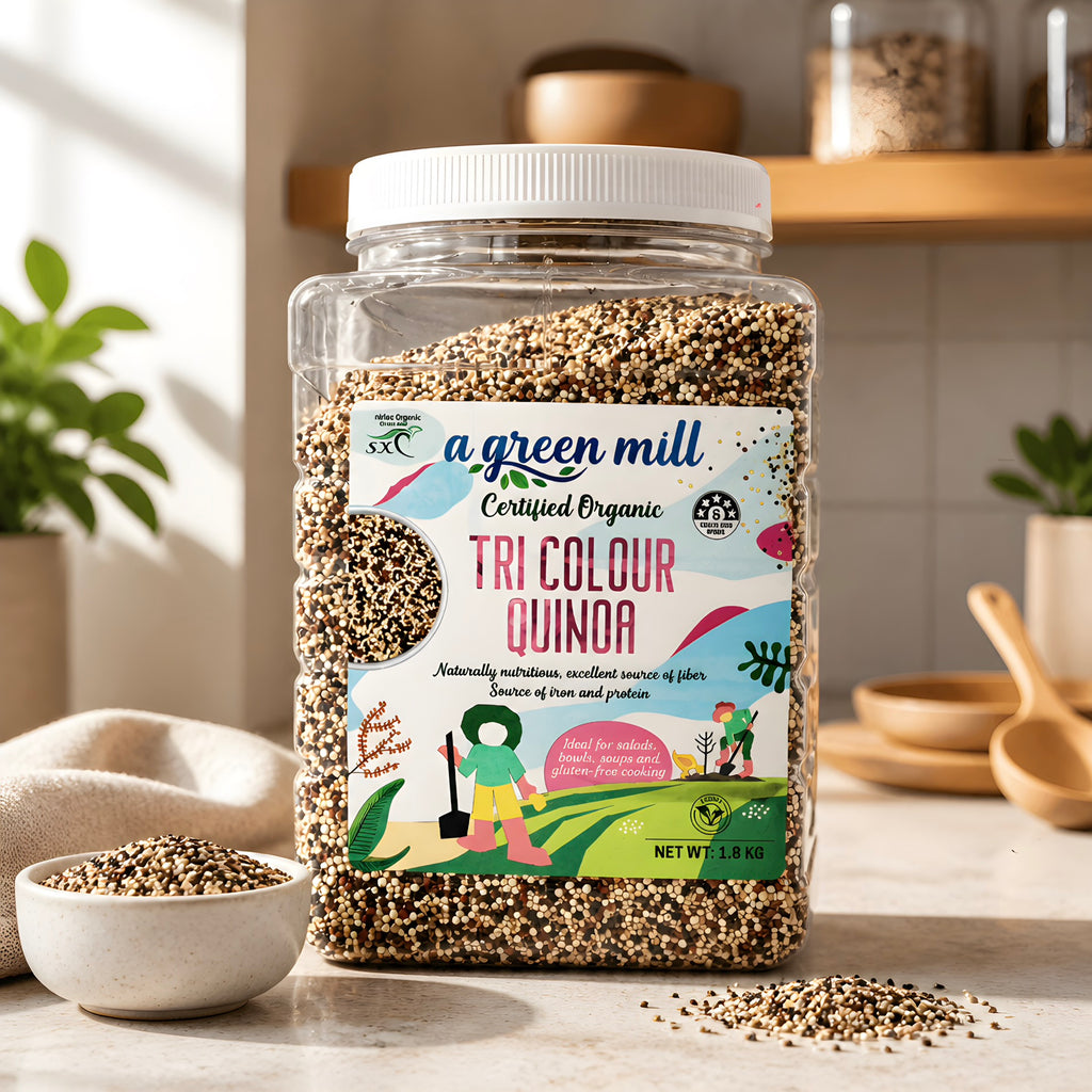 A GREEN MILL Certified Organic Tri Colour Quinoa 1.8Kg, 100% All Natural