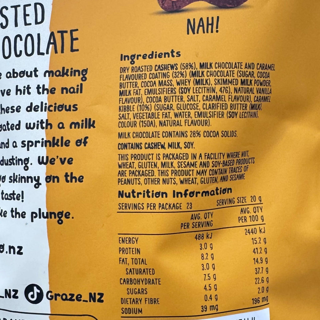 Graze Skinny Dipped Cashews Salted Caramel Milk Chocolate 460g