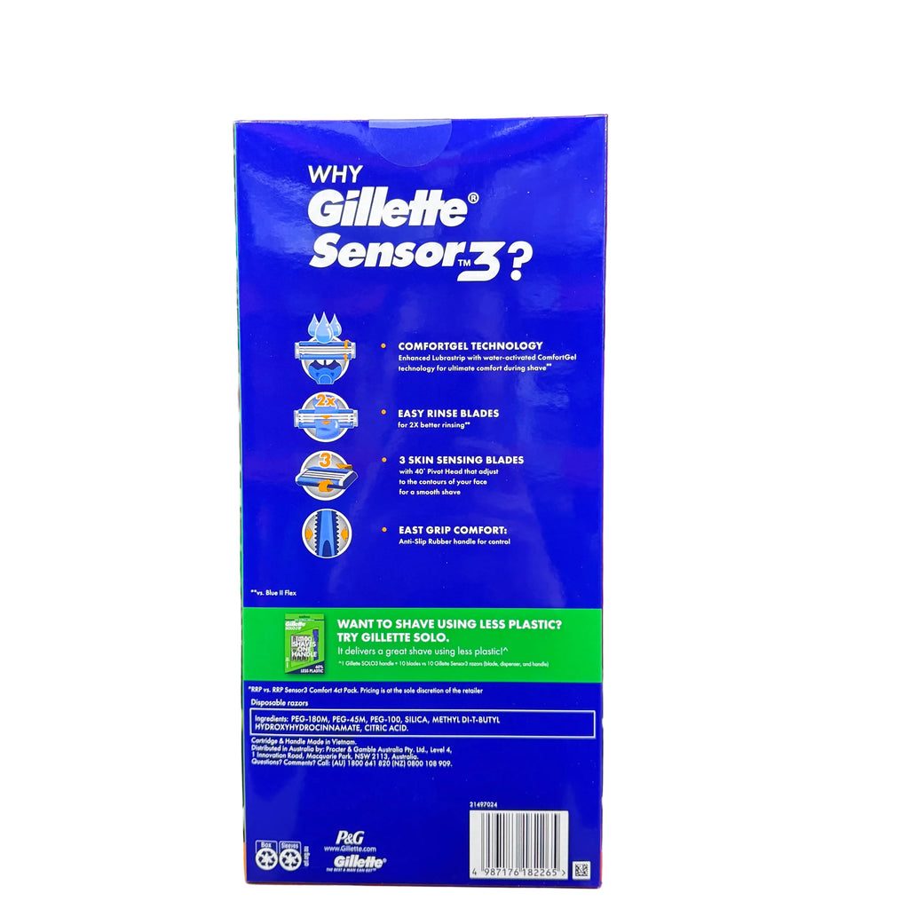 Gillette Sensor3 Disposable Pivoting Head Anti-slip Rubber Handle Mel 36 Pack