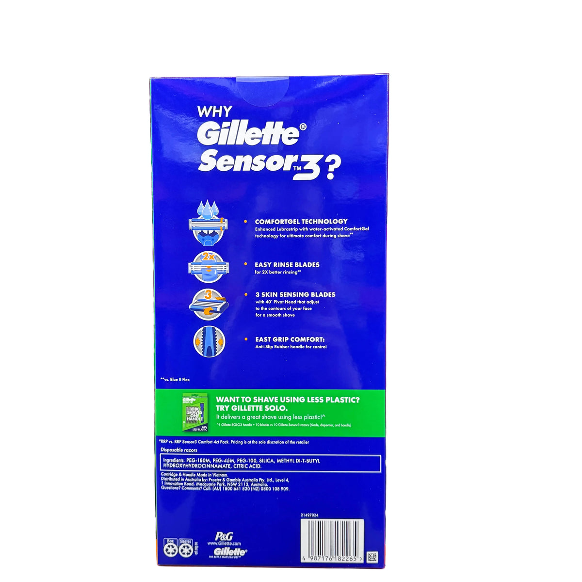 Gillette Sensor3 Disposable Pivoting Head Anti-slip Rubber Handle Mel 36 Pack