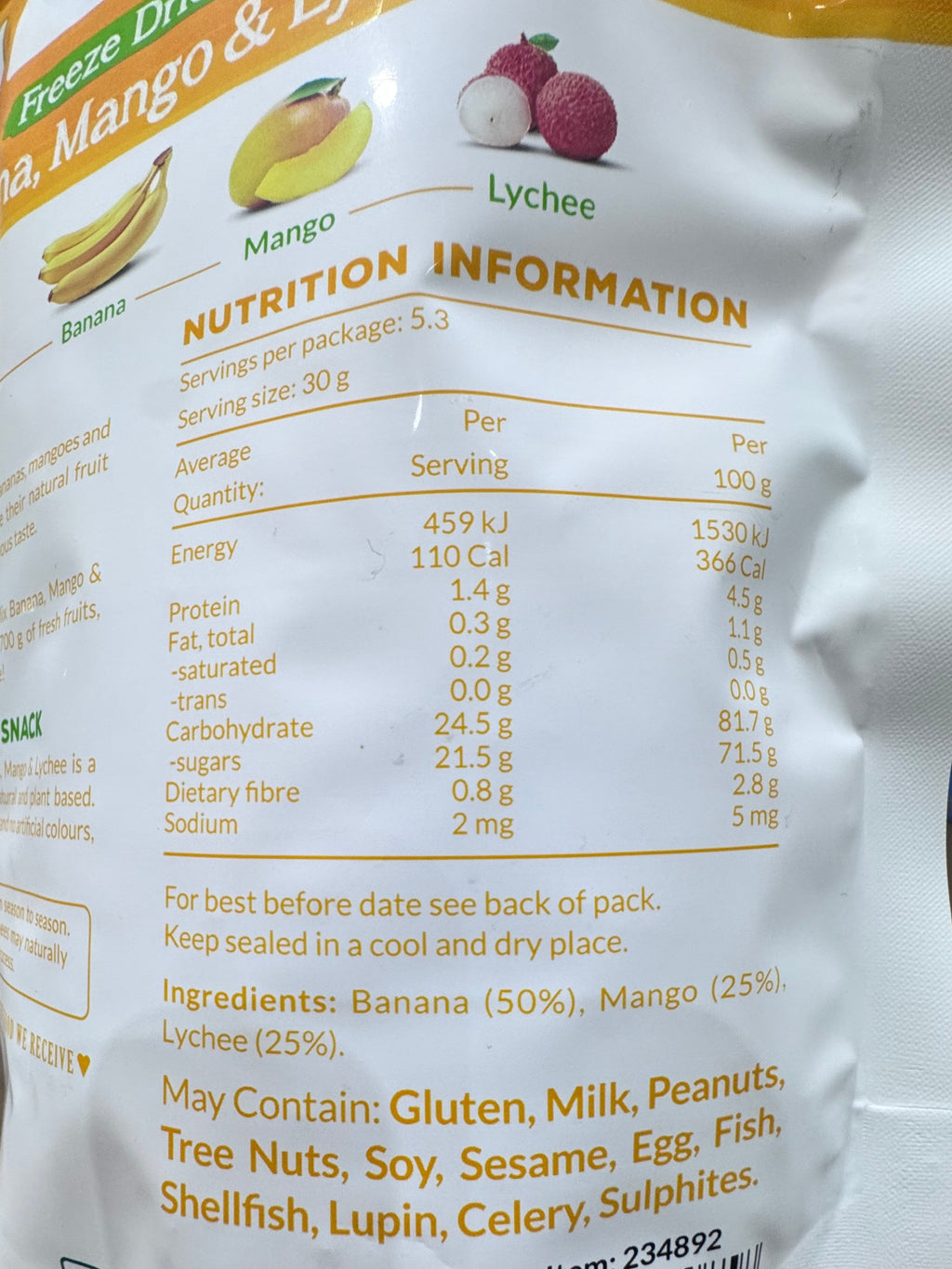 DJ&A Freeze Dried Mix Banana, Mango & Lychee 160g