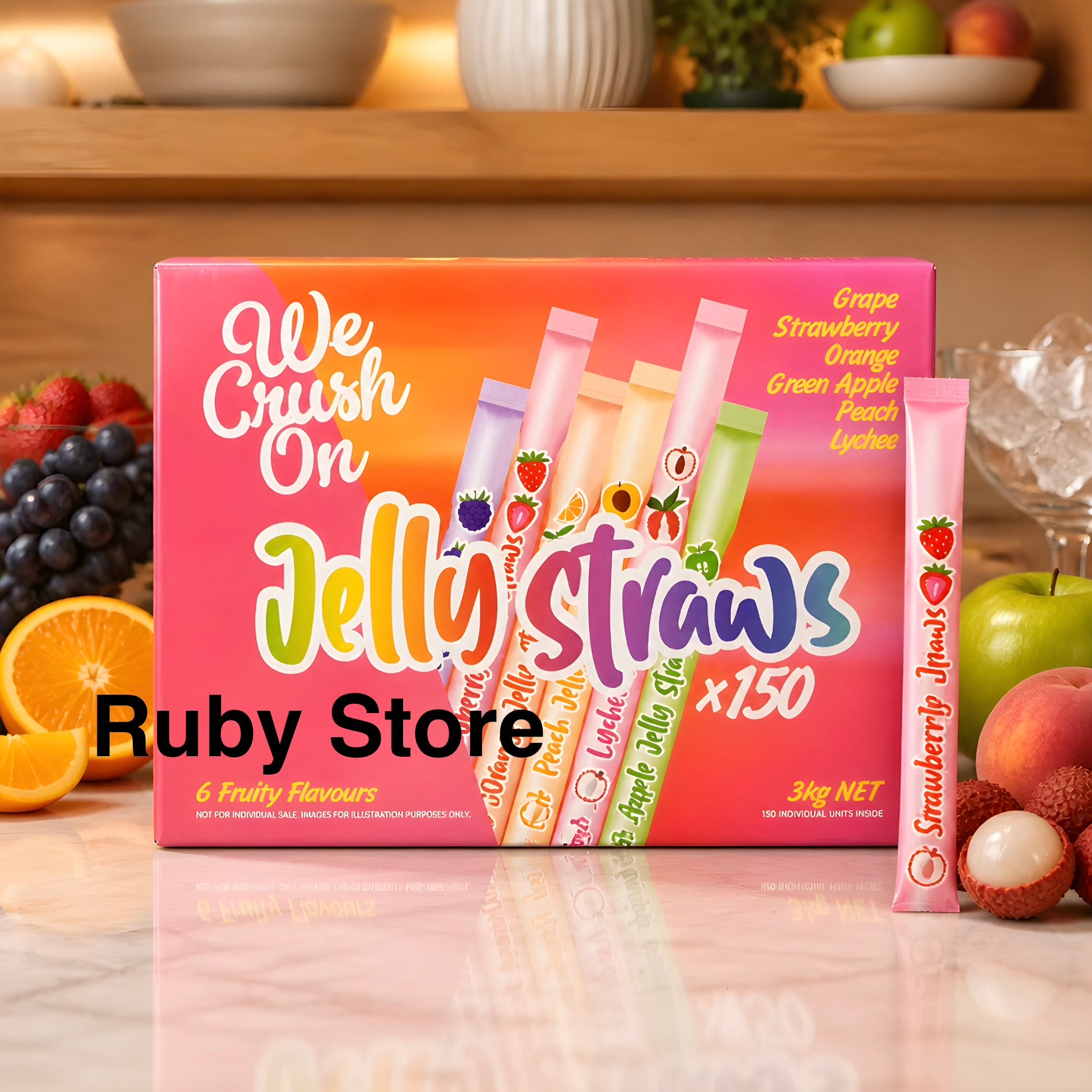 We Crush On 6 Fruit Jelly Straws Sticks 3kg, 150-Pack, Fun & Fruity Chewy Treats