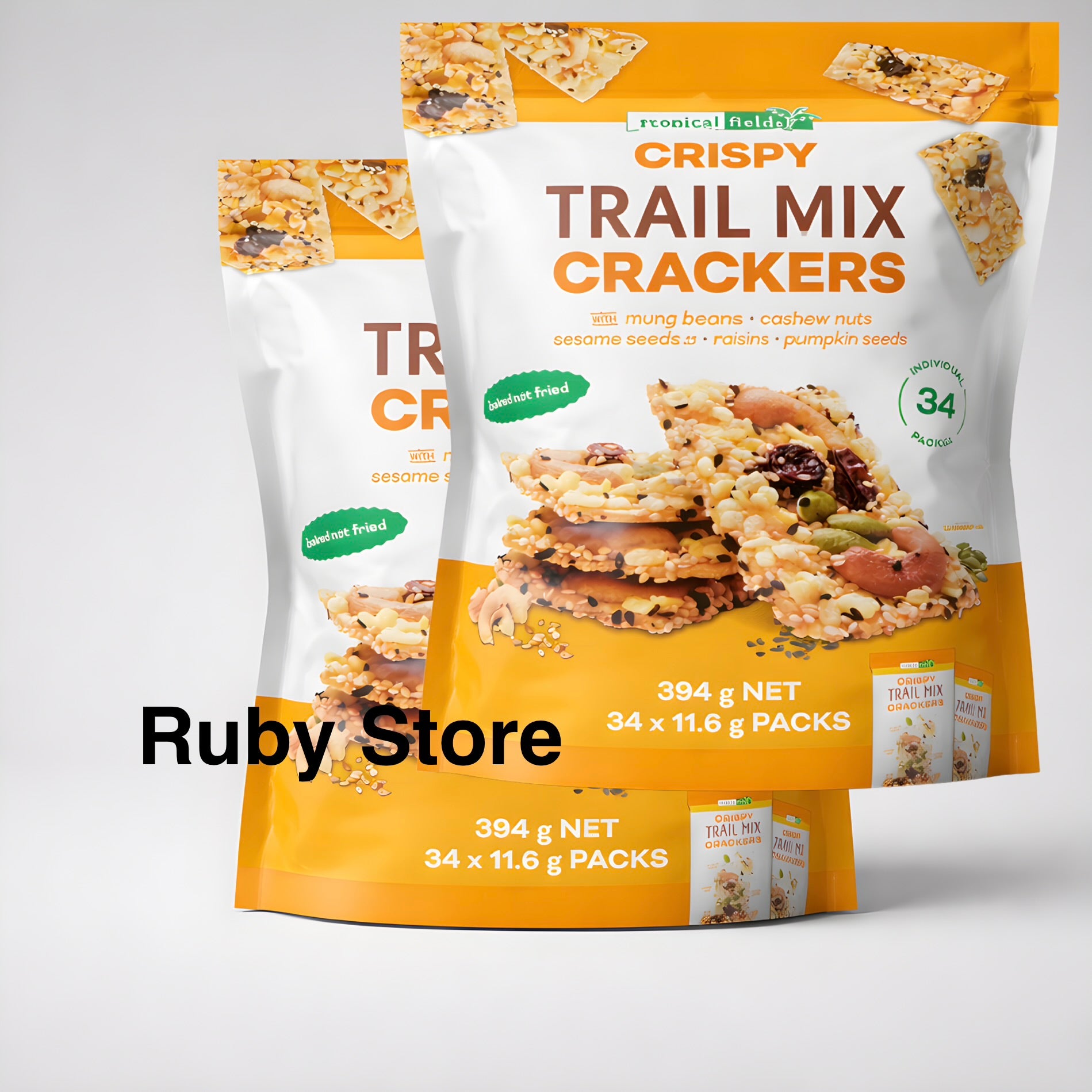 2 X Crispy Trail Mix Mung Beans Cashew Sesame Seed Raisin Crackers Baked 788Gram