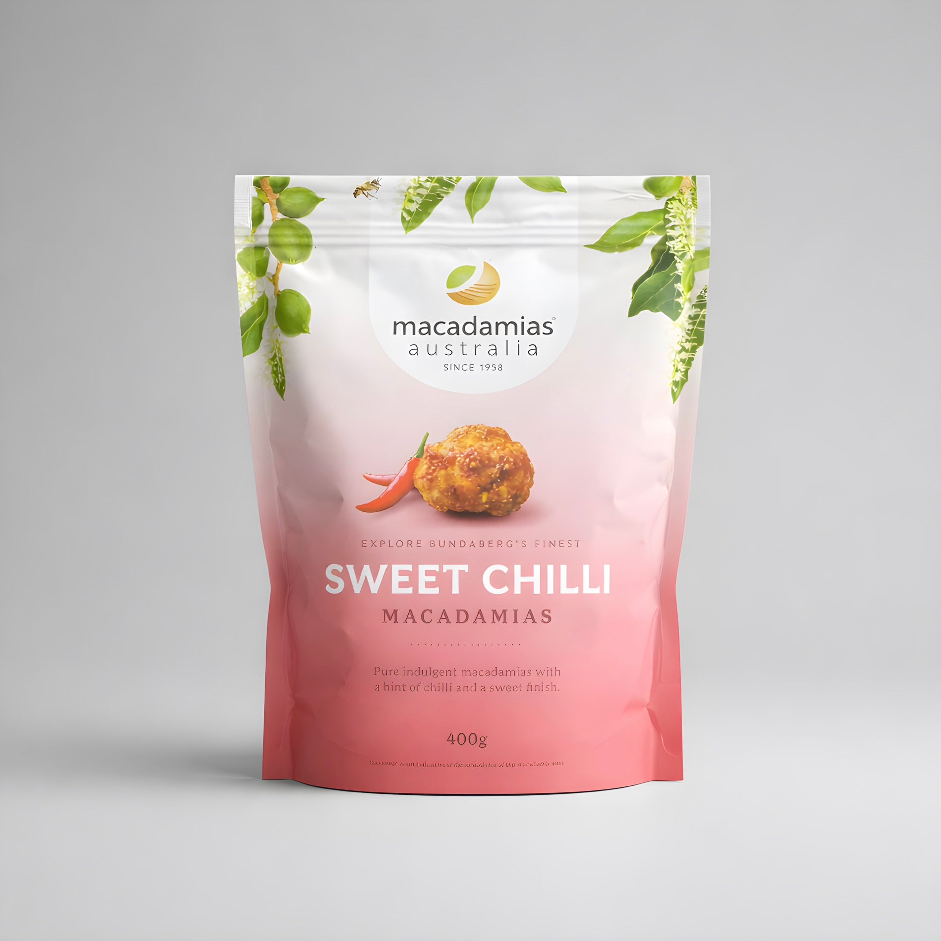 Premium Australian Macadamias Nuts Sweet Chilli 400g Lunch School Office Snack