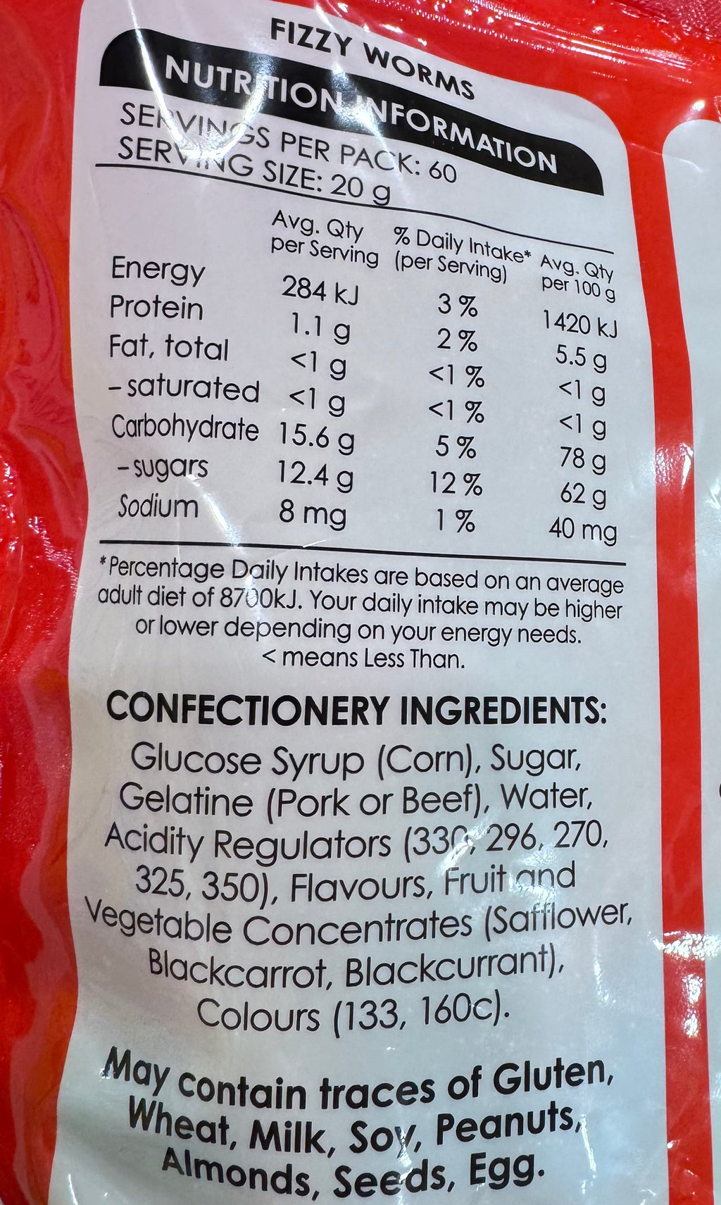 Fini Fizzy Worms Sour Gummy Candy 1.2kg Bulk Bag
