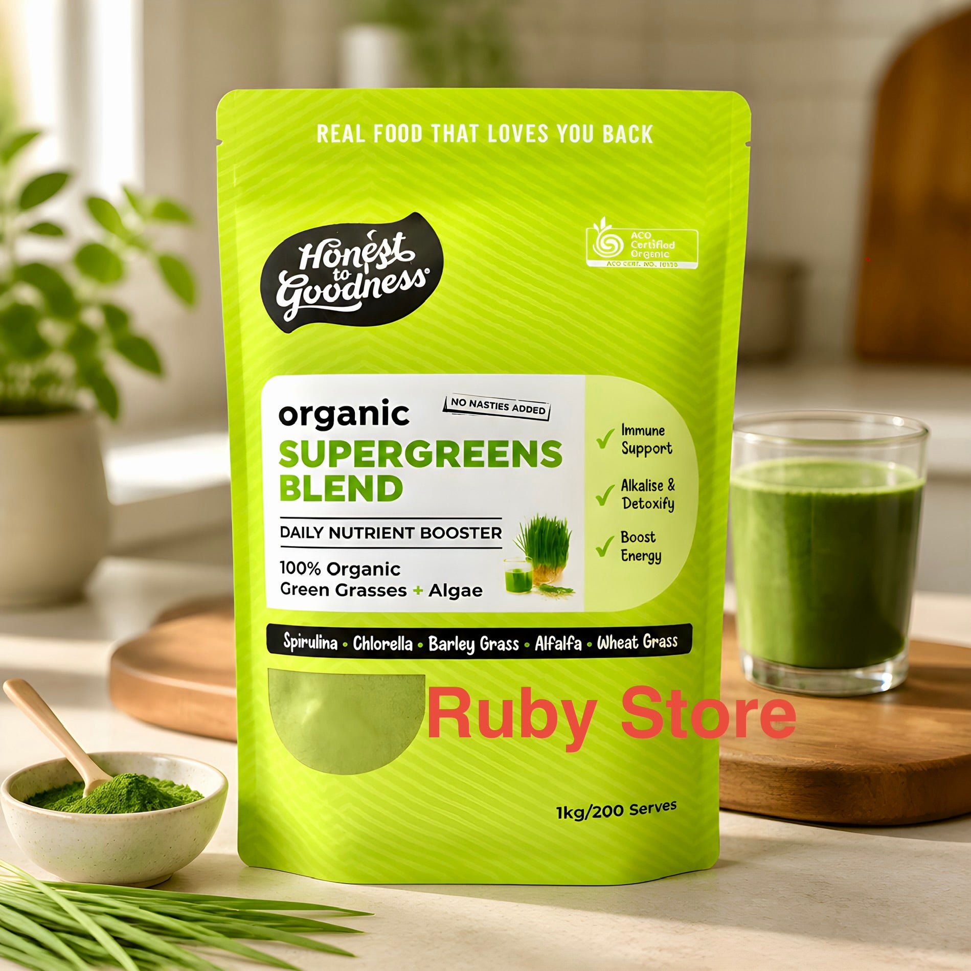 Honest to Goodness Organic Supergreens Blend Powder 1kg, Daily Nutrient Booster