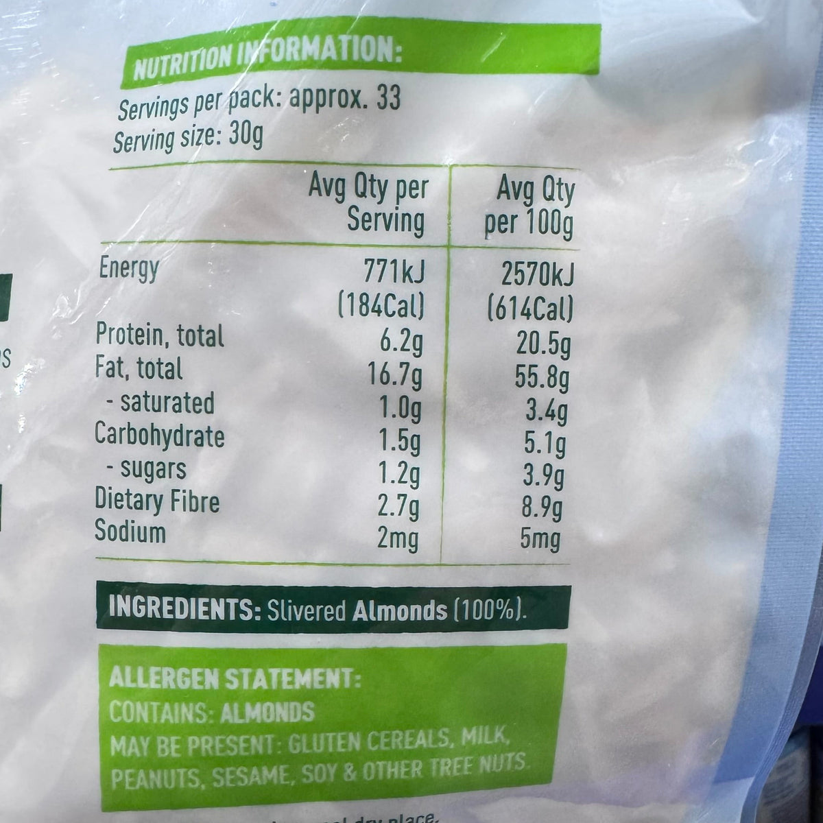 FreshLife Australian Slivered Almonds 1kg - 100% Australian Almonds