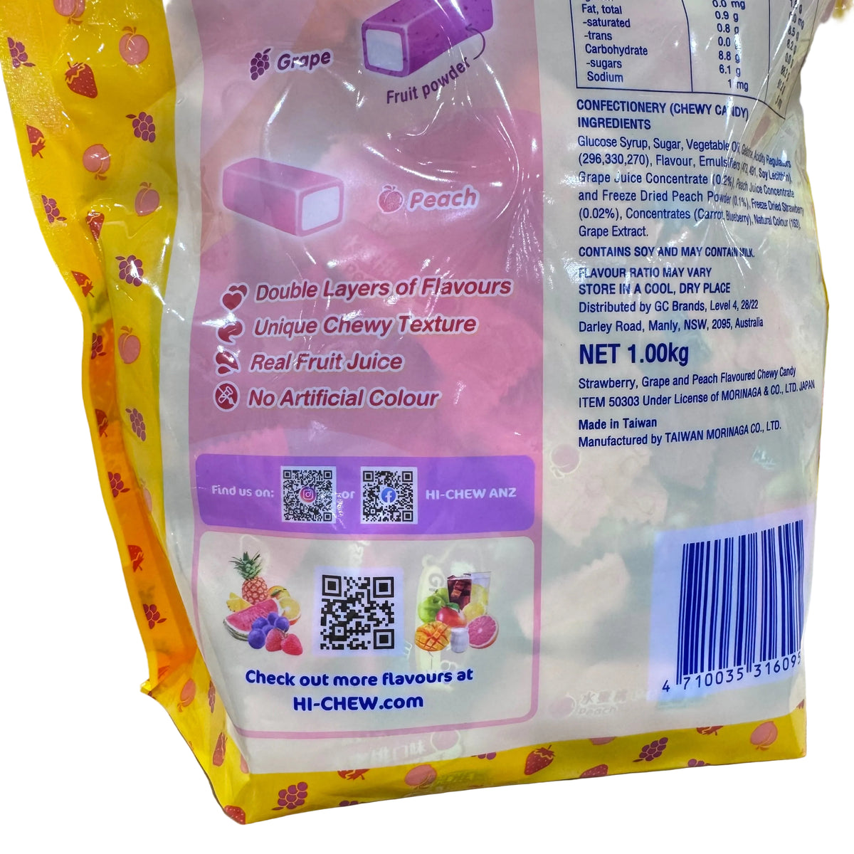 Hi-Chew Fruit Chews Party Bag 1kg (Strawberry, Grape, Peach)