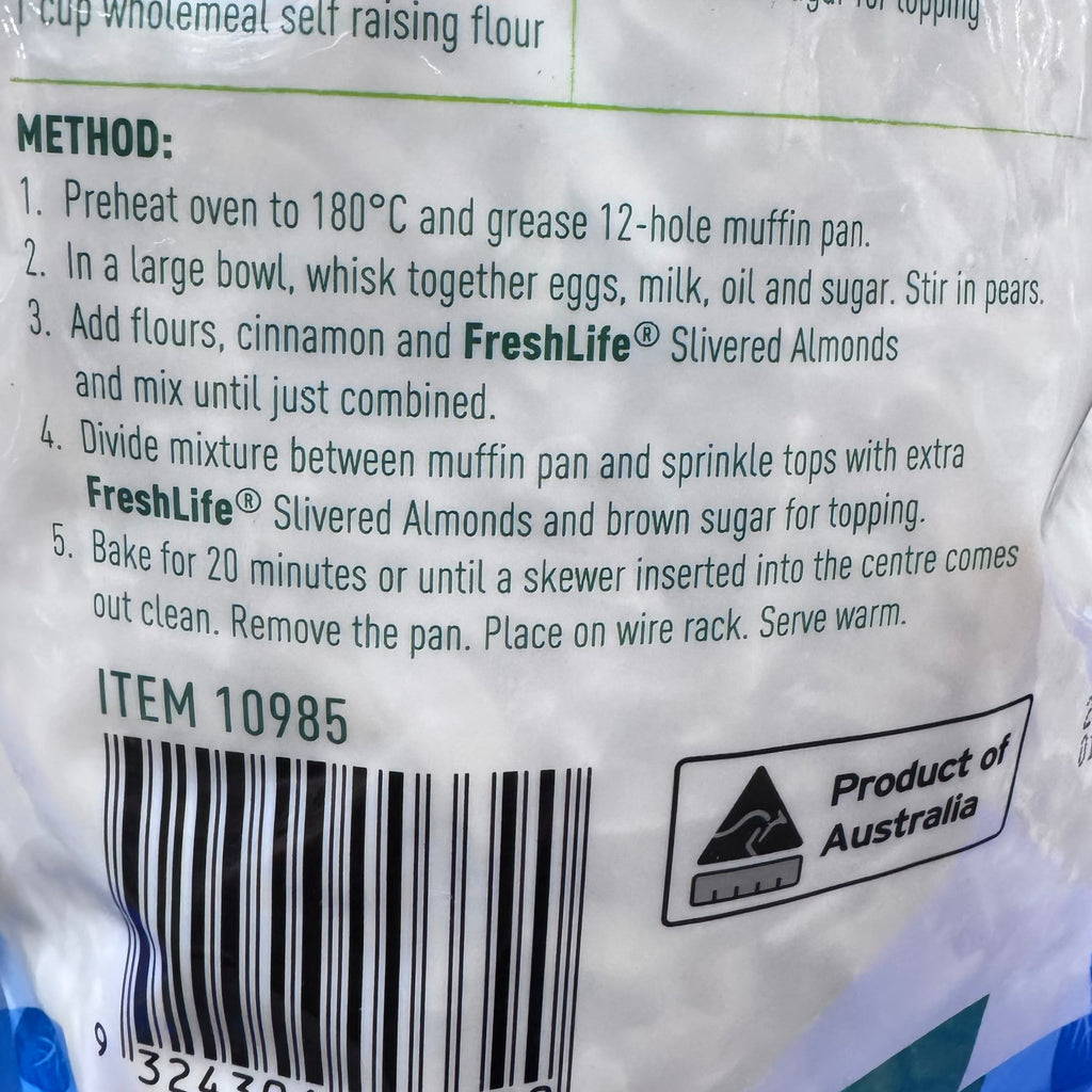 FreshLife Australian Slivered Almonds 1kg - 100% Australian Almonds