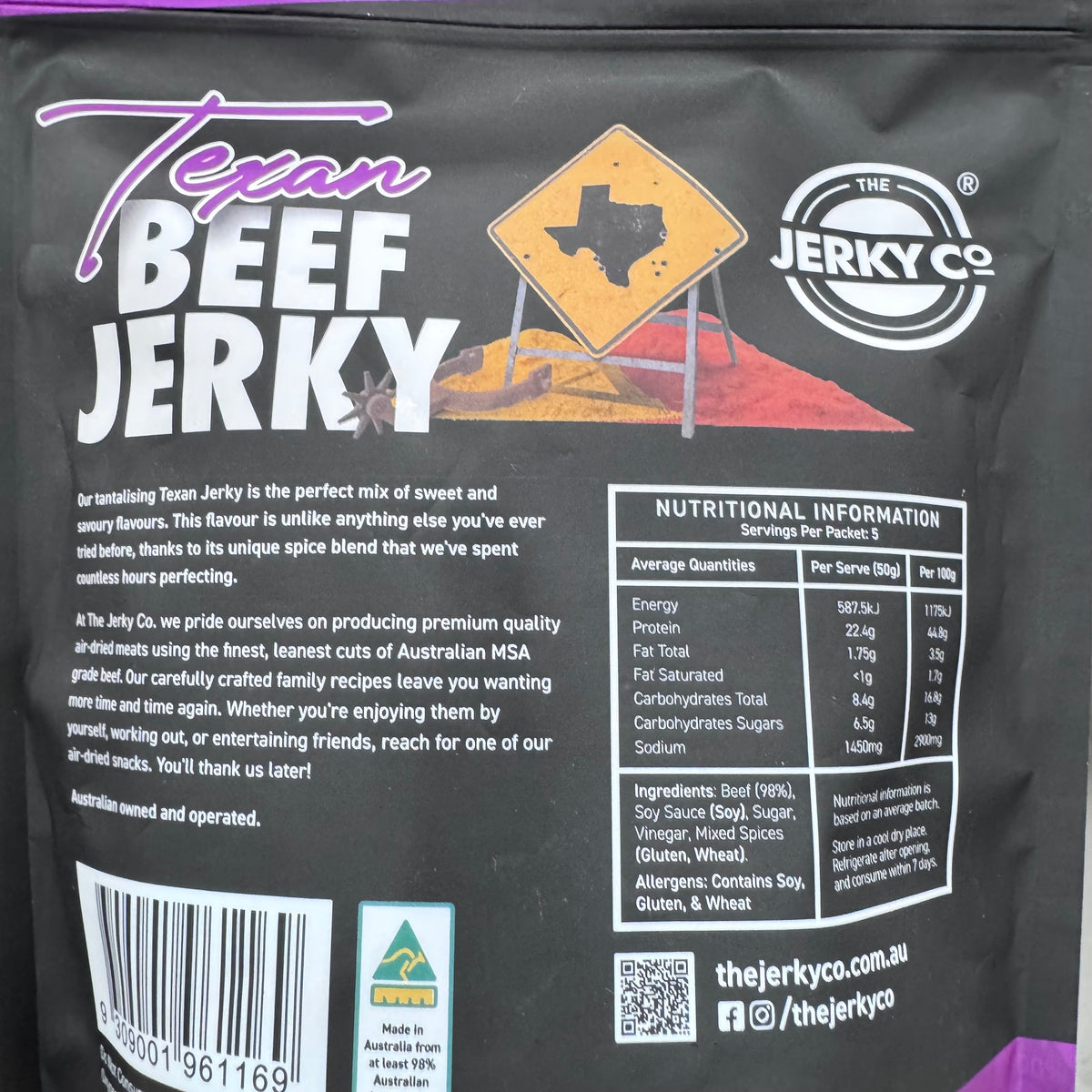 The Jerky Co Texan Beef Jerky 250g - Premium Australian MSA Beef