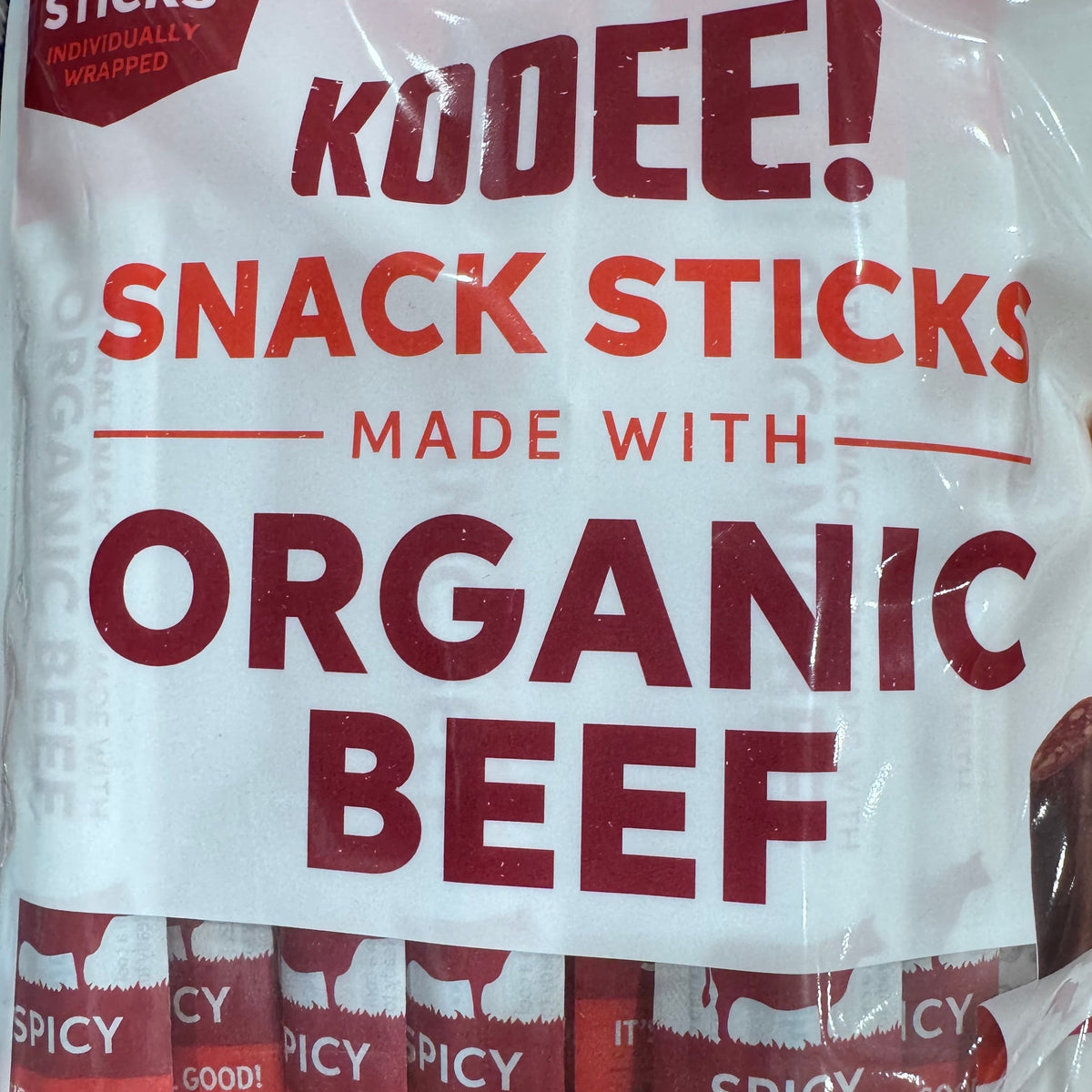 KOOEE! Organic Beef Snack Sticks - Spicy (250g - 10 Pack)