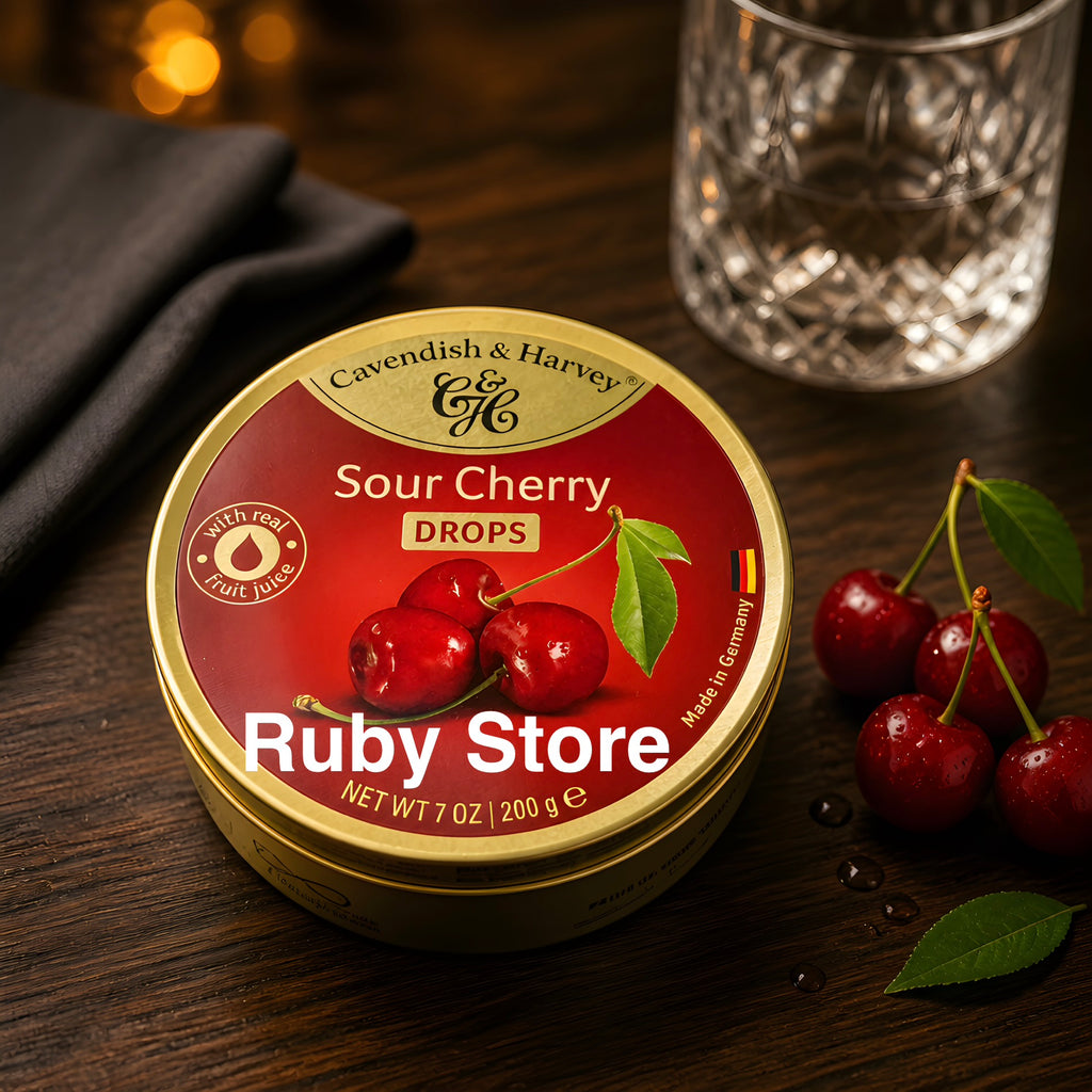 Cavendish & Harvey Sour Cherry Drops 200g Tin Sweets Candy Lollies Fruit Real