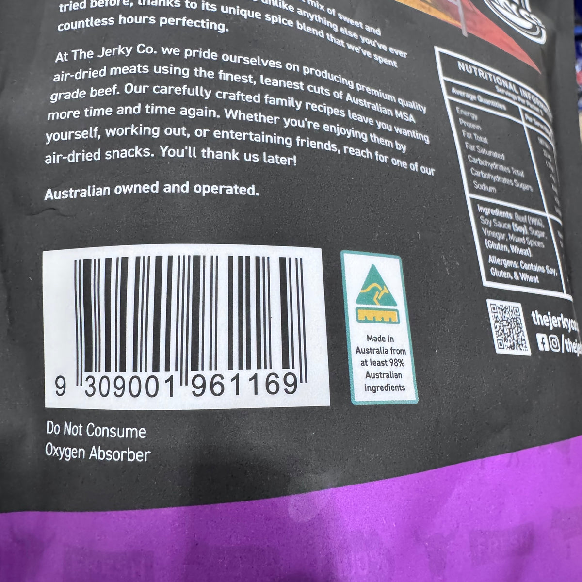 The Jerky Co Texan Beef Jerky 250g - Premium Australian MSA Beef