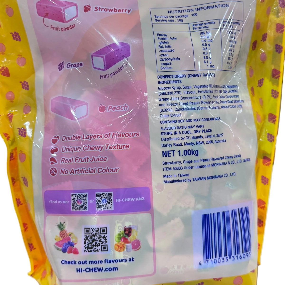Hi-Chew Fruit Chews Party Bag 1kg (Strawberry, Grape, Peach)