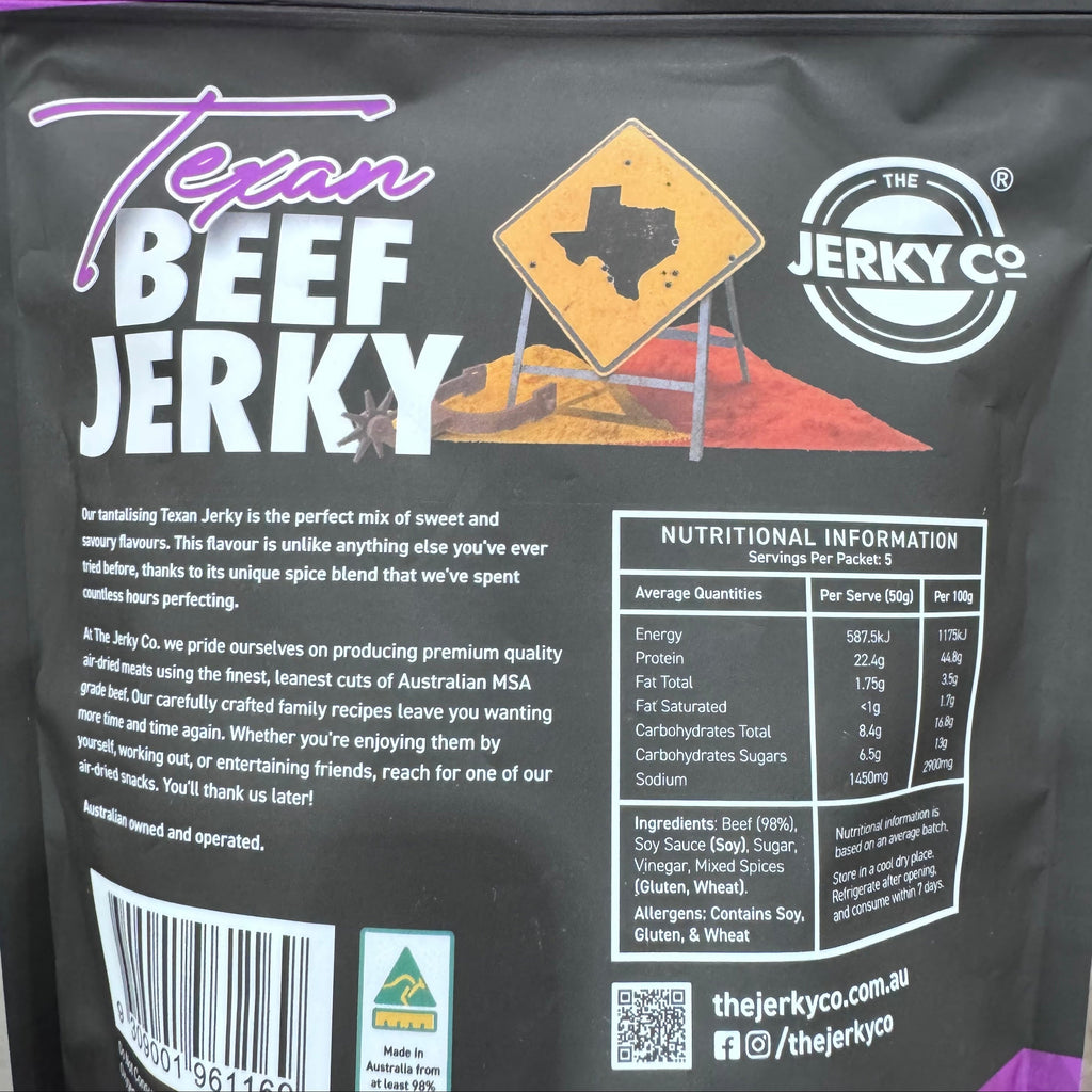 The Jerky Co Texan Beef Jerky 250g - Premium Australian MSA Beef