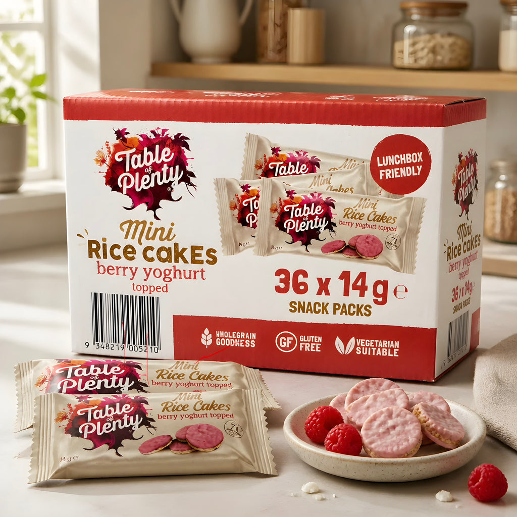 Table of Plenty Mini Rice Cakes Berry Yoghurt Topped 36 X 14g Snack Packs