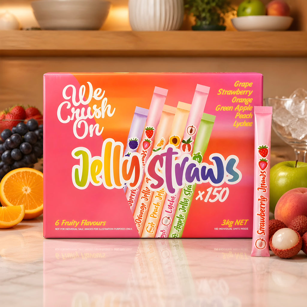 We Crush On 6 Fruit Jelly Straws Sticks 3kg, 150-Pack, Fun & Fruity Chewy Treats