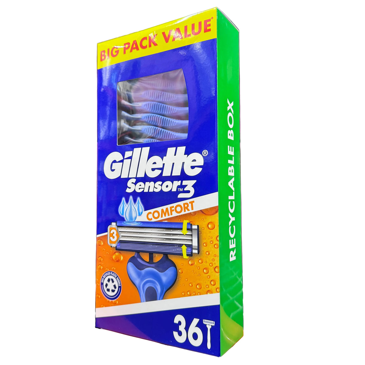 Gillette Sensor3 Disposable Pivoting Head Anti-slip Rubber Handle Mel 36 Pack