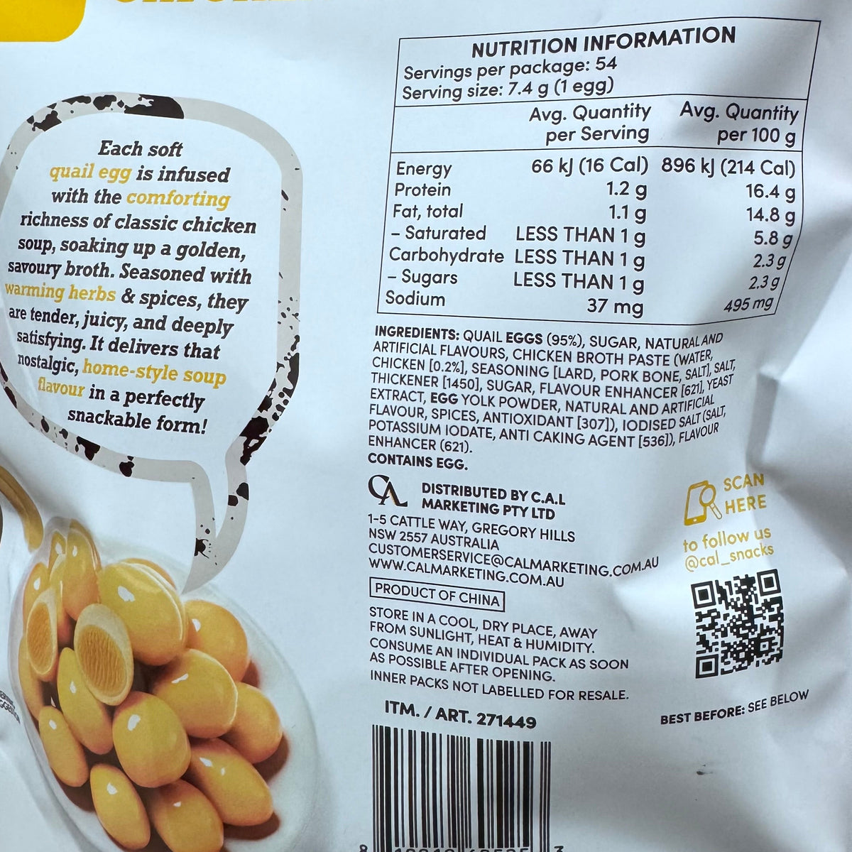 The Snak Yard Chicken Soup Flavoured Quail Eggs 400g (54 Packs)