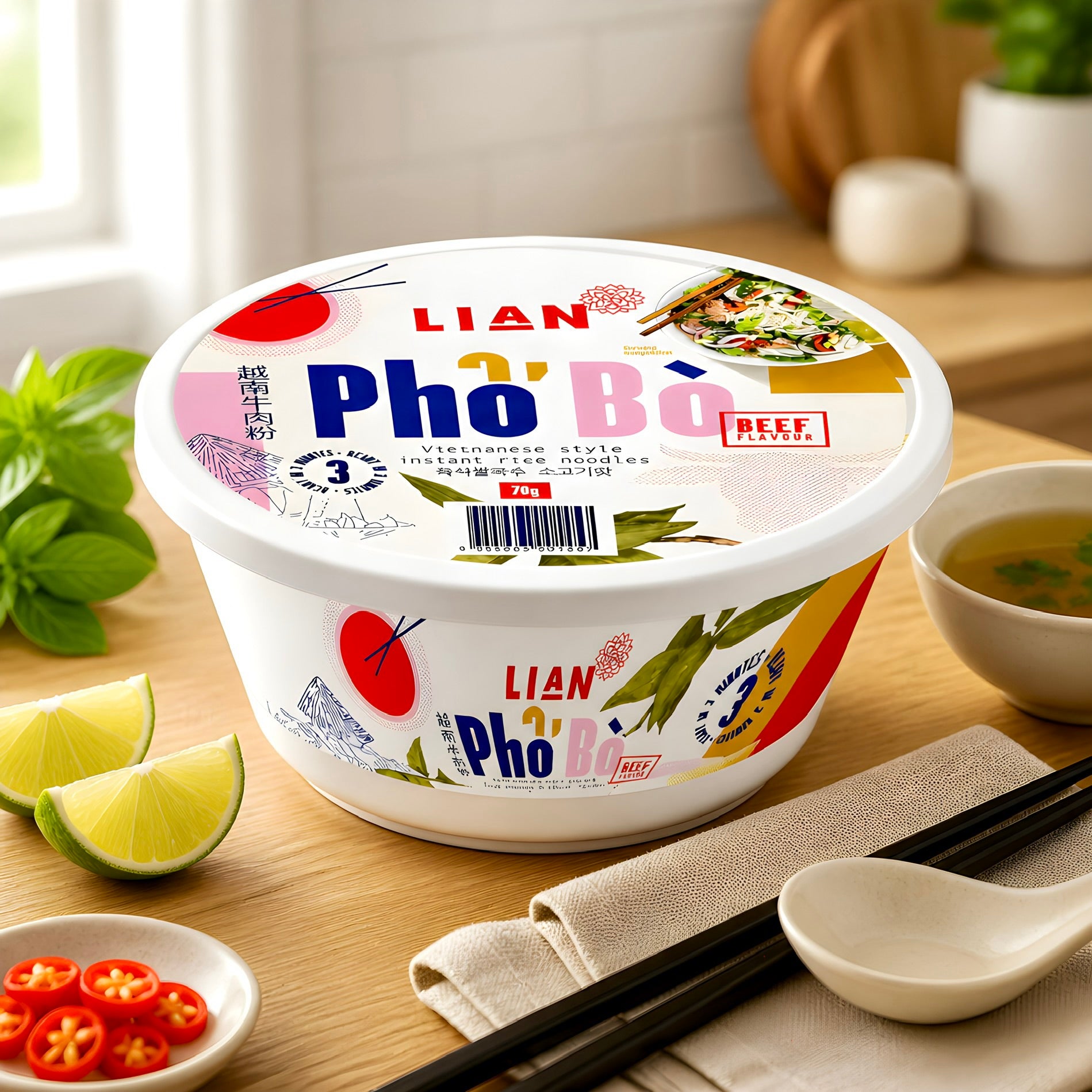 Lian Pho Bo Beef Vietnamese Style Instant Rice Noodle Meals 12 x 70g Bowls