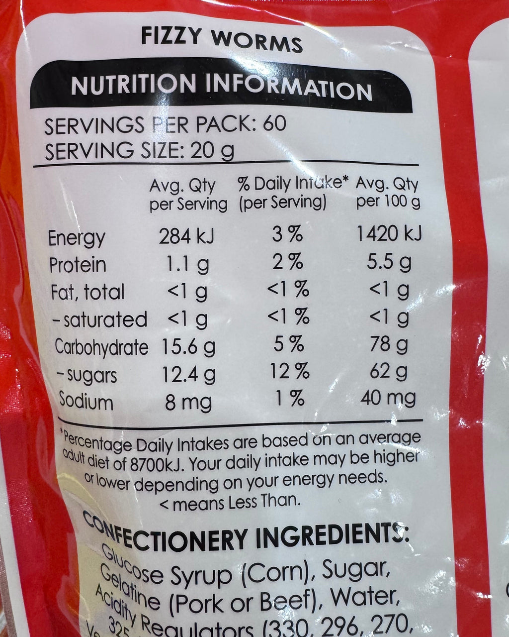 Fini Fizzy Worms Sour Gummy Candy 1.2kg Bulk Bag