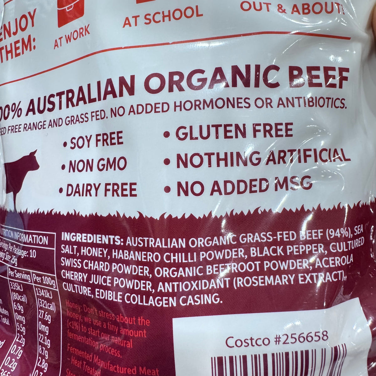KOOEE! Organic Beef Snack Sticks - Spicy (250g - 10 Pack)