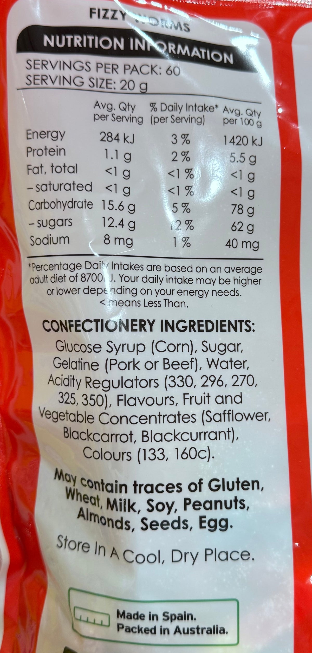 Fini Fizzy Worms Sour Gummy Candy 1.2kg Bulk Bag