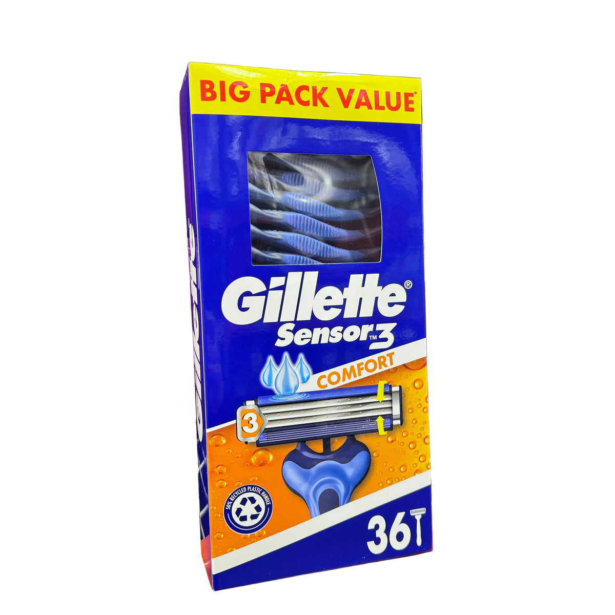 Gillette Sensor3 Disposable Pivoting Head Anti-slip Rubber Handle Mel 36 Pack
