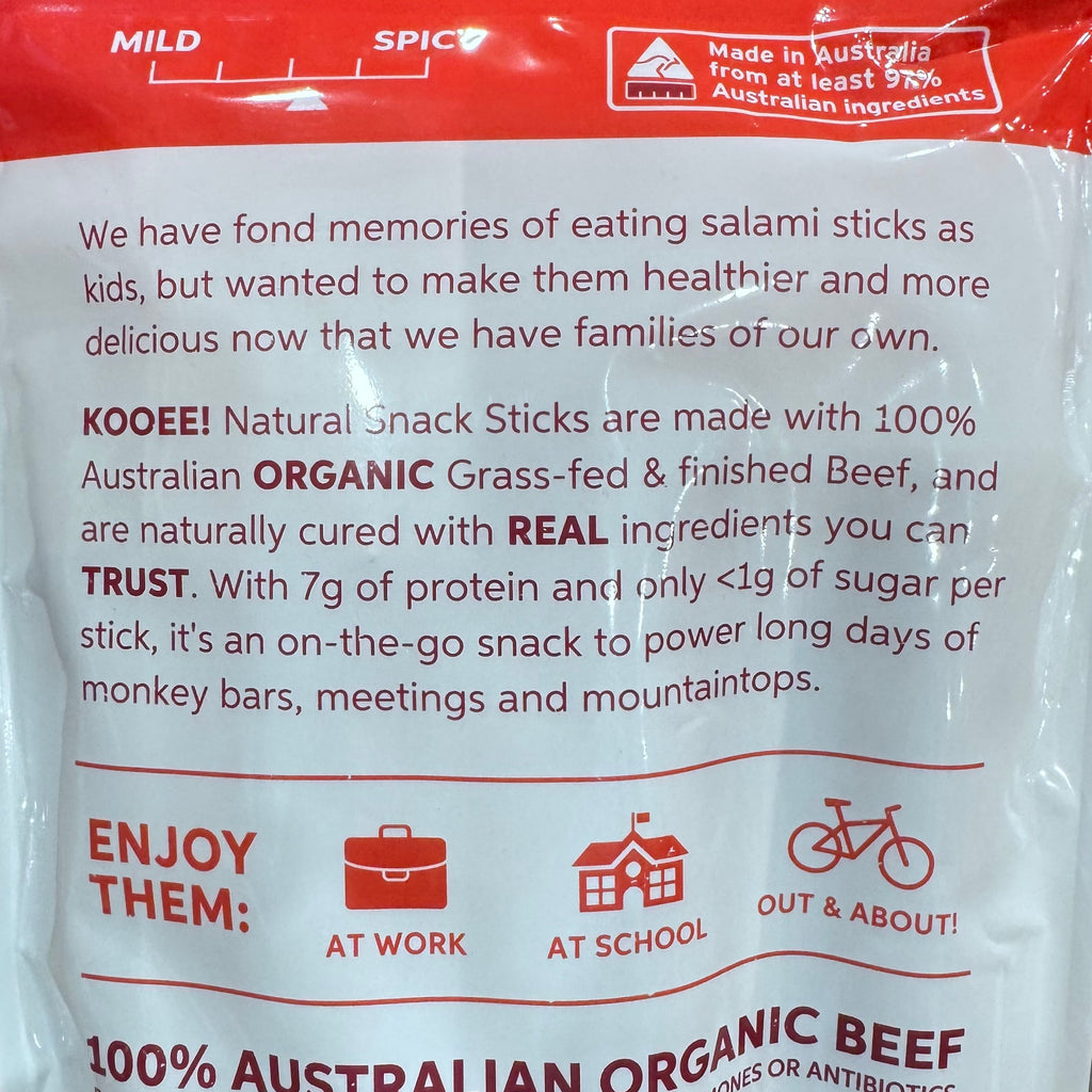 KOOEE! Organic Beef Snack Sticks - Spicy (250g - 10 Pack)