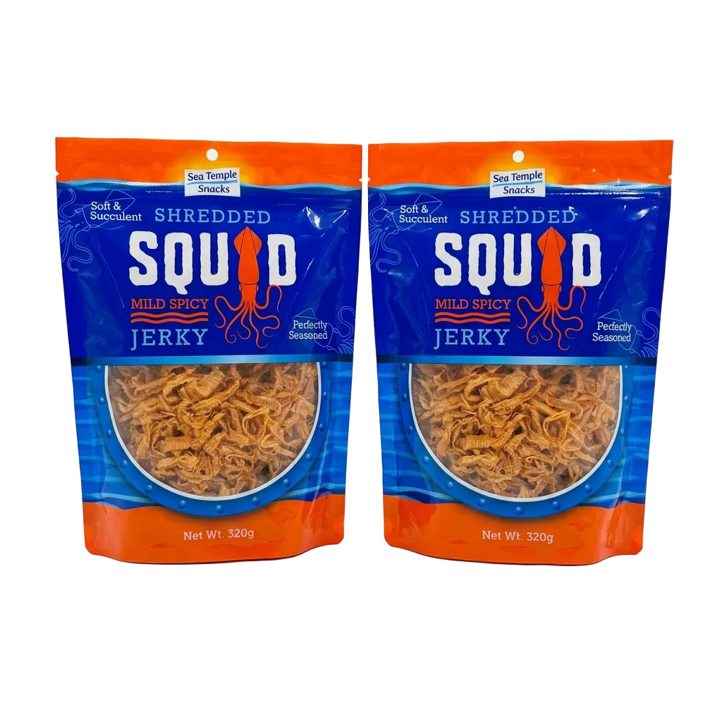 Sea Temple Dried Soft Toasted Shredded Squid Jerky Mild Spicy - Pack of 2 (2x320g)