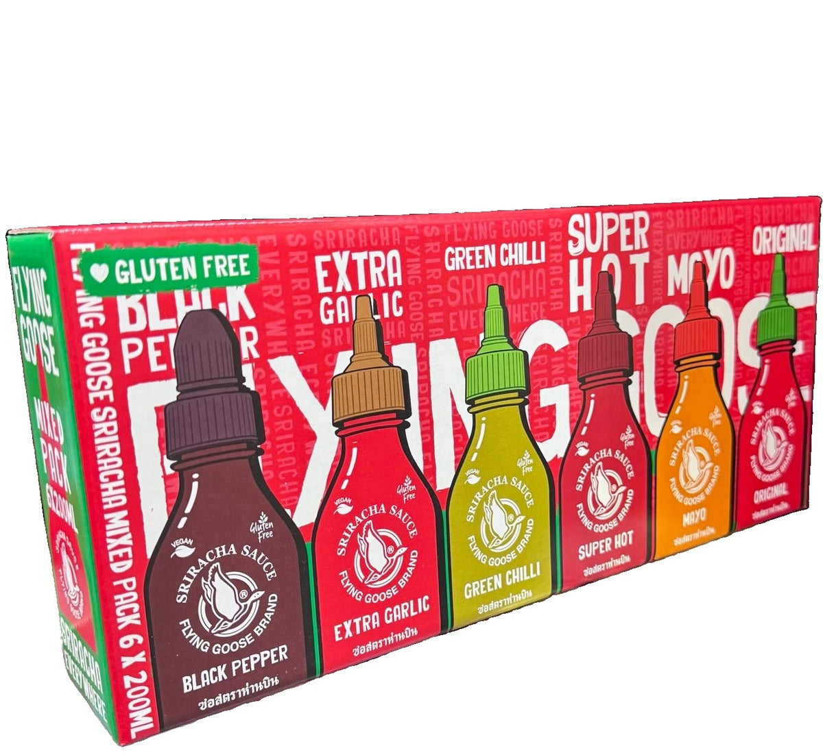 Flying Goose Sriracha Mixed Pack 6 x 200ml - Thai Hot Sauce Variety Set