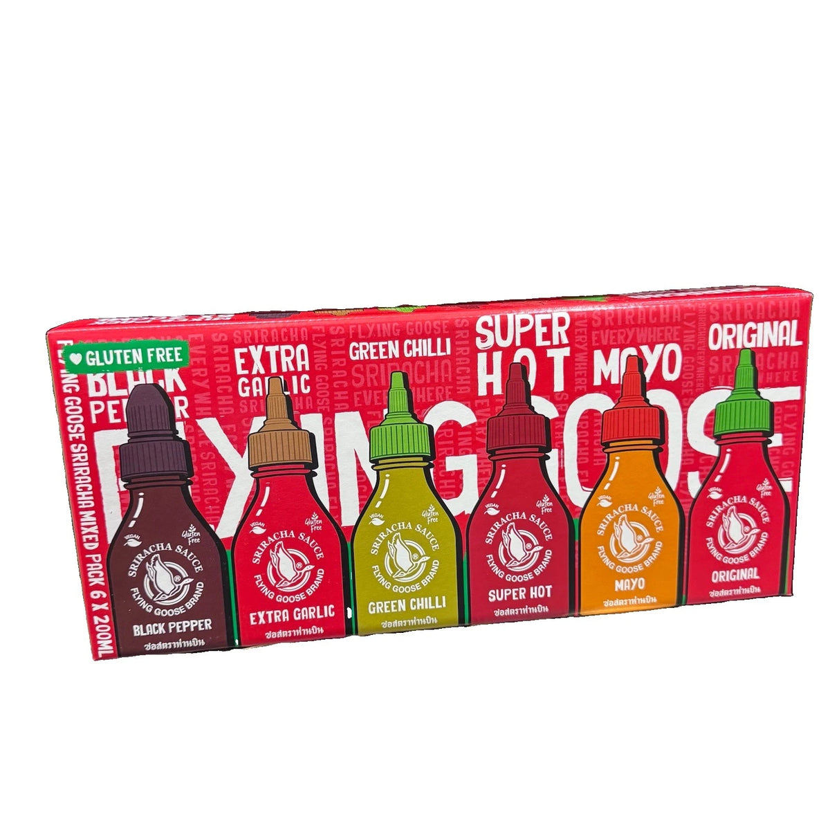 Flying Goose Sriracha Mixed Pack 6 x 200ml - Thai Hot Sauce Variety Set
