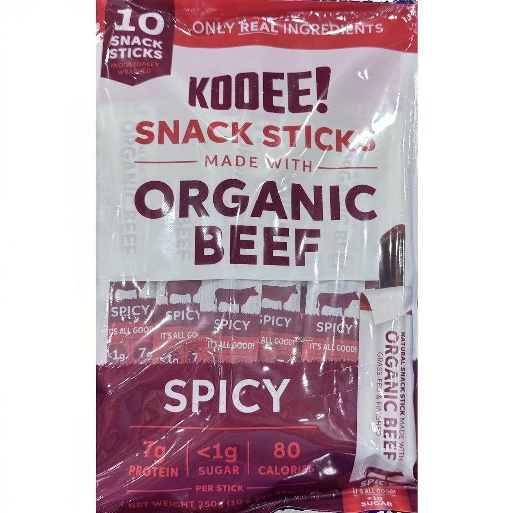 KOOEE! Organic Beef Snack Sticks - Spicy (250g - 10 Pack)